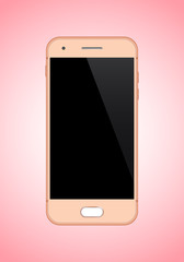 Pink mobile phone with blank screen on pink background
