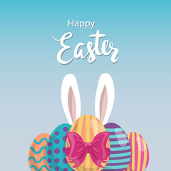 Easter vector illustration with Easter bunny and decorated eggs.