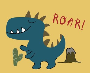 childish dinosaur boy vector print . chldish illustration for t shirt, kids fashion, fabric