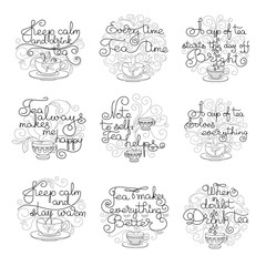 Set of Handwritten lettering of tea. Vector.