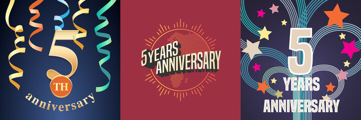5 years anniversary celebration set of vector icons, logo