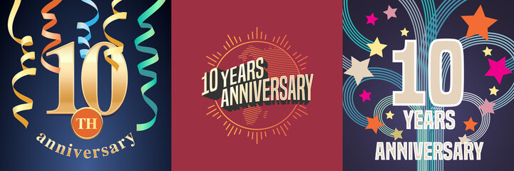 Fototapeta na wymiar 10 years anniversary celebration set of vector icons, logo.