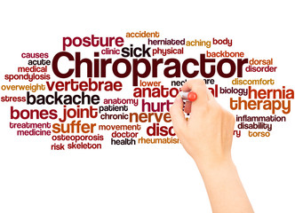 Chiropractor word cloud hand writing concept