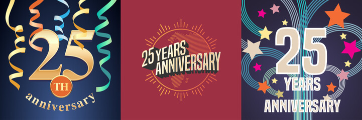Fototapeta na wymiar 25 years anniversary celebration set of vector icons, logo.