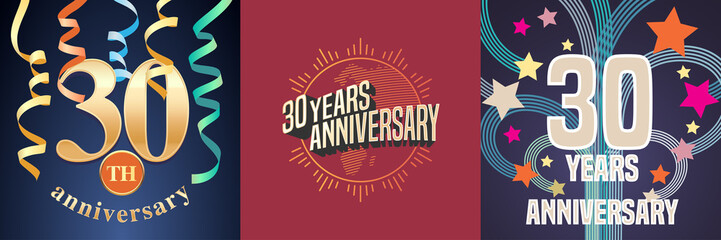 30 years anniversary celebration set of vector icons, logo.