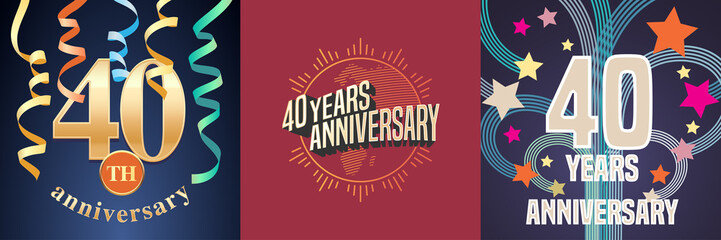 40 years anniversary celebration set of vector icons, logo.