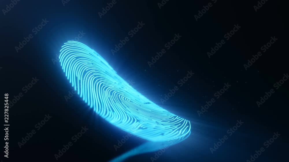 Poster fingerprint scanning identification system. fingerprint scan provides security acces. 3d animation