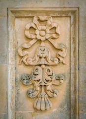Baroque decoration on the stairs of the Duomo of San Giorgio in Modica, Sicily, southern Italy.