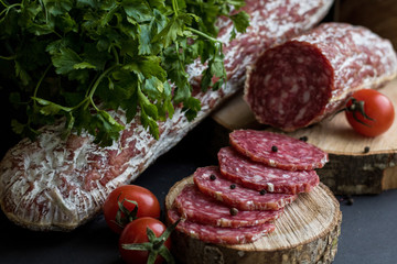 Black background with sausages