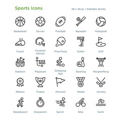 Sports Icons - Outline styled icons, designed to 48 x 48 pixel grid. Editable stroke. - obrazy, fototapety, plakaty