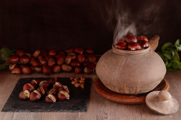 ROASTING DELICIOUS CHESTNUTS IN AUTUMN
