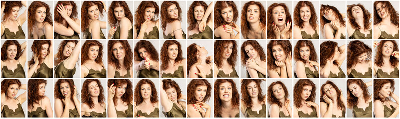 Set of 35 emotional photos of a woman