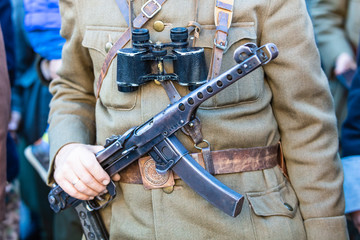 March of defenders of Ukraine. Day of the defenders of Ukraine. closeup of soldiers with weapon