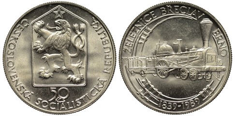 Czechoslovakia Czechoslovakian silver coin 50 fifty krona 1989, subject 150th Anniversary of...