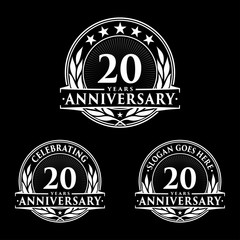 20 Years Anniversary Set. 20th Celebration Logo Collection. Vector and illustration.