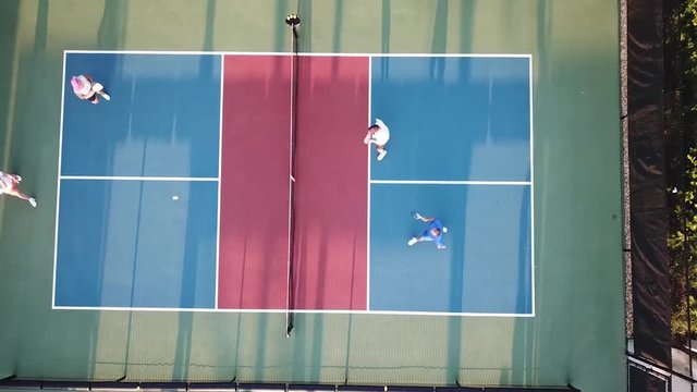 View of pickleball play from overhead drone