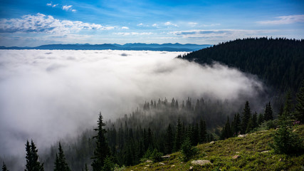 foggy valley in mountains