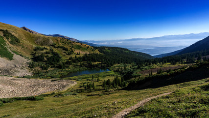 landscape in the colorado mountains with alpine lake