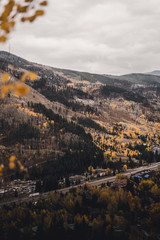 Landscape view of Vail, Colorado after an autumn snow storm. 