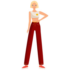 fashionable modern girl in beautiful multi-colored clothes.