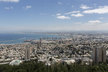 Haifa bay (Israel) , view from Mount Carmel, on a sunny day