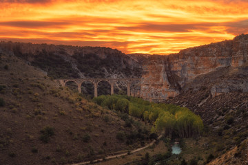 Sunset over Riaza canyon in Segovia, Spain