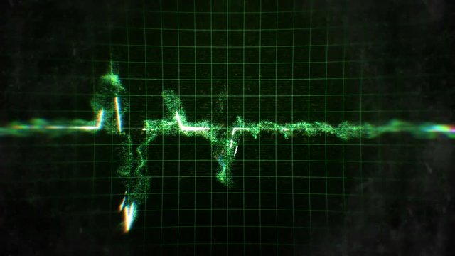 Green EKG heartbeats on black background with grid and sound FX.