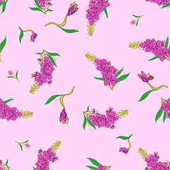 Obraz na płótnie Canvas Seamless pattern in Chamerion angustifolium wild flowers.Liberty style millefleurs. Floral background for textile, wallpaper, pattern fills, covers, surface, print, wrap, scrapbooking.