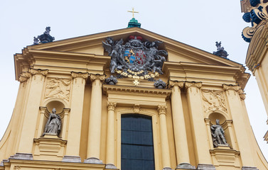 Fototapeta na wymiar Fragment of The Theatine Church of St. Cajetan (Theatinerkirche St. Kajetan), a Catholic church in Munich, founded by Elector Ferdinand Maria and his wife, Henriette Adelaide of Savoy