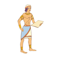 Egyptian preparing to write on a clay tablet with a stylus.