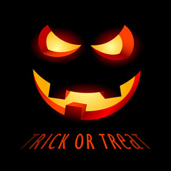 Halloween poster with evil smile and inscription - Trick or treat, vector illustration.