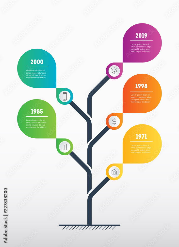 Poster business presentation concept with 5 options. web template of service tree, info chart or diagram. v
