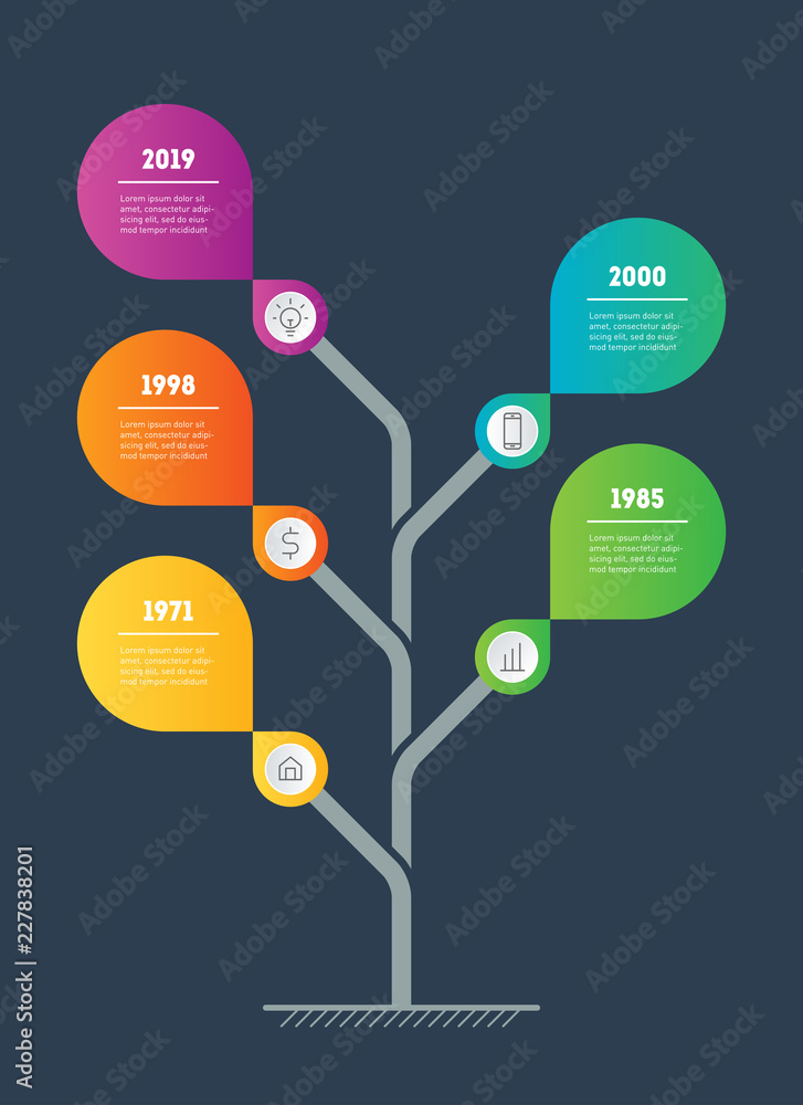 Poster vector infographic of technology or education process with 5 steps. web template of abstract tree, i
