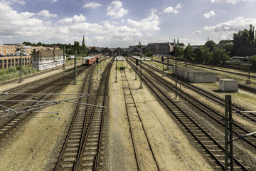 Fototapeta na wymiar Train tracks near the central train station in Lubeck Germany