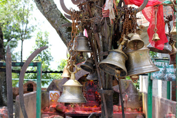 The bells and stuff at Kali Hindu Temple on top of the hill in Dhulikhel