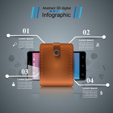 Smartphone, wallet, cash - business infographic Vector eps 10