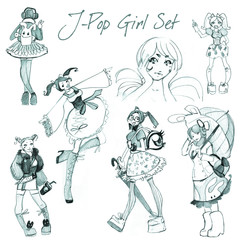 Japan POP Girl sketch set