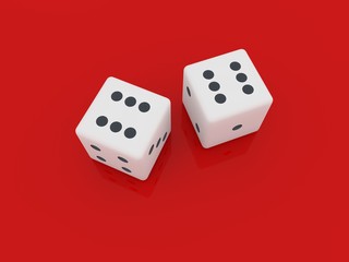 Game cubes on a red background. 3d render illustration.