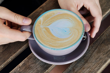 Cup of cappuccino, latte, coffee for lovers.