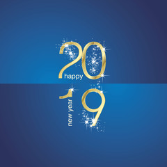 2019 Gold New Year sparkle firework blue gold illustration landscape background