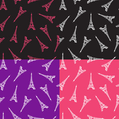 Set Seamless pattern. Modern design print fabric. Illustration white ink Eiffel Tower. Abstract ornament hand drawing. Vector illustration is isolated v