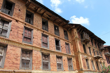 Fototapeta na wymiar The interesting architecture of a house: doors, walls, and windows around Dhulikhel old town