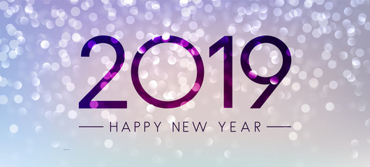 Lilac shiny Happy New Year 2019 background.
