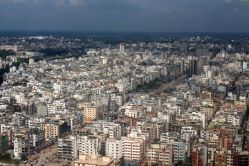 Fototapeta na wymiar Preparation for landing in Dhaka, Bangladesh as seen from Biman plane