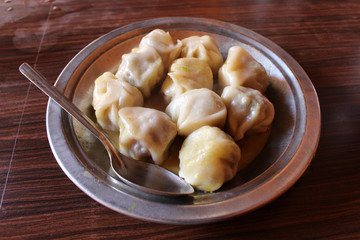 A plate of Momo, the South Asian or Tibetan style dumpling