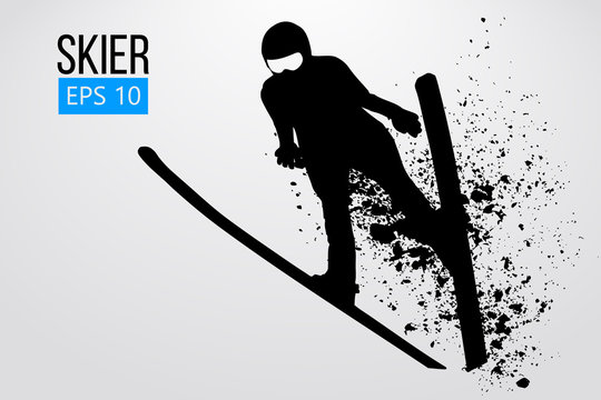 Silhouette of a skier jumping isolated. Vector illustration