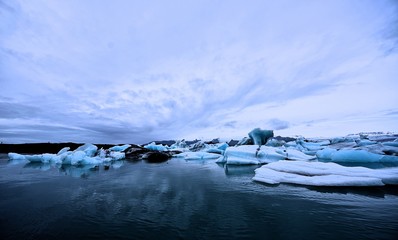 Slowly melting glaciers at Jokulsarlon Glacial Lagoon in Southern Iceland