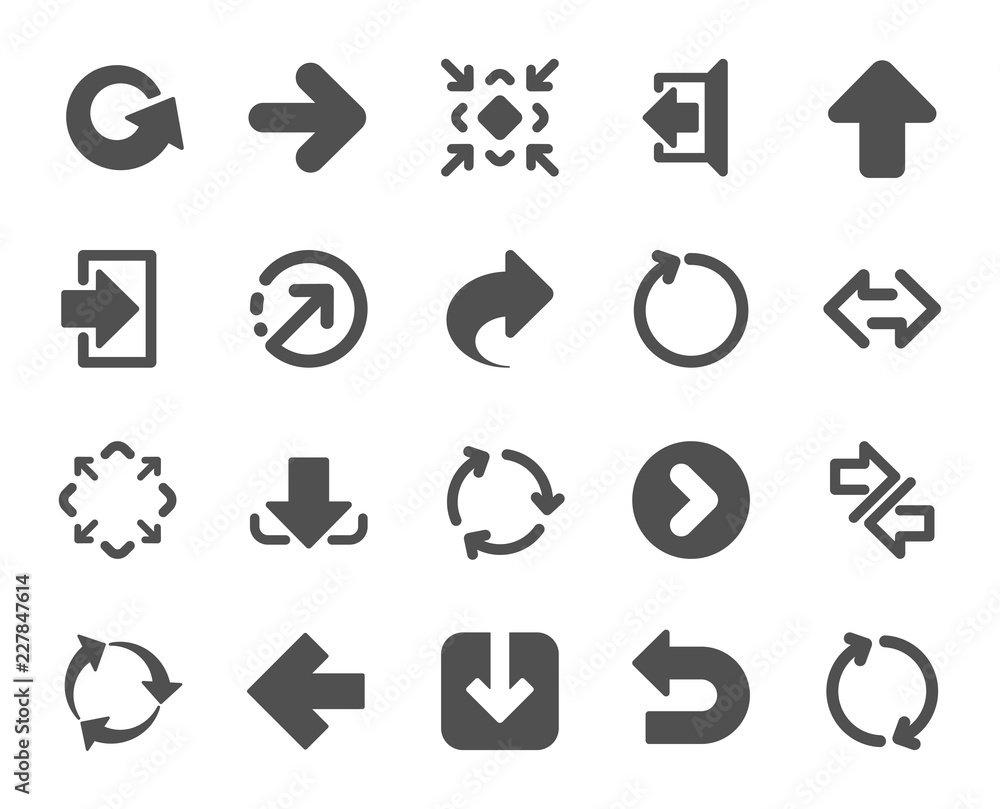 Poster arrows icons. set of download or share, synchronize and recycle signs. undo, refresh arrows and logi