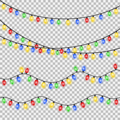 Obraz premium Set of xmas colorful glowing garland. Christmas lights isolated on transparent background. EPS 10 vector illustration