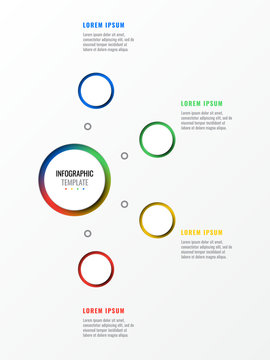 four steps design layout infographic template with round 3d realistic elements. process diagram for brochure, banner, annual report